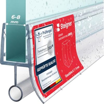 STEIGNER Junta divisória duche UK08 80 cm (1 unidade) Transparente Junta vertical para chuveiro angular ou pentagonal com porta de 6 a 8 mm ajuste perfeito, impermeável, fácil instalação STEIGNER Junta divisória duche UK08 80 cm (1 unidade) Transparente Junta vertical para chuveiro angular ou pentagonal com porta de 6 a 8 mm ajuste perfeito, impermeável, fácil instalação