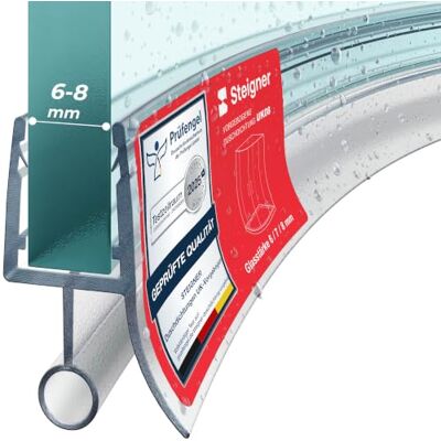 STEIGNER Junta divisória duche curvada UK08 50 cm (1 unidade) Transparente Junta vertical para chuveiro semicircular ou quarto de círculo com porta 6-8 mm material flexível, impermeável, fácil instalação STEIGNER Junta divisória duche curvada UK08 50 cm (1 unidade) Transparente Junta vertical para chuveiro semicircular ou quarto de círculo com porta 6-8 mm material flexível, impermeável, fácil instalação