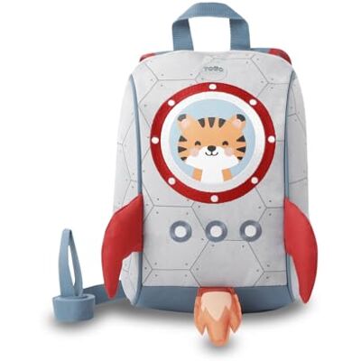 TOTTO Mochila infantil, modelo Kido Tiger Gray, compartimento principal com fecho de correr, bolso interno com fecho de correr, alça em reta, alças ajustáveis, cor cinzenta TOTTO Mochila infantil, modelo Kido Tiger Gray, compartimento principal com fecho de correr, bolso interno com fecho de correr, alça em reta, alças ajustáveis, cor cinzenta