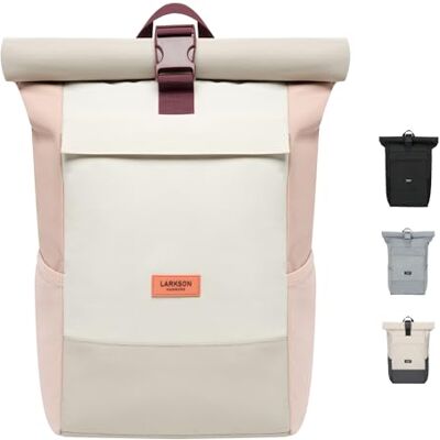 LARKSON Mochila de rolo para homem e mulher Nº 4 Macuto para viagem, uni, trabalho, de garrafas Pet recicladas, mala para portátil, impermeável, Rosa areia, Mochilas diárias LARKSON Mochila de rolo para homem e mulher Nº 4 Macuto para viagem, uni, trabalho, de garrafas Pet recicladas, mala para portátil, impermeável, Rosa areia, Mochilas diárias