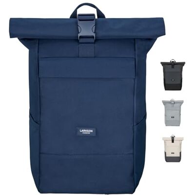 LARKSON Mochila de rolo para homem e mulher azul escuro Nº 4 Macuto para viagem, uni, trabalho, de garrafas PET recicladas, mala para portátil, impermeável LARKSON Mochila de rolo para homem e mulher azul escuro Nº 4 Macuto para viagem, uni, trabalho, de garrafas PET recicladas, mala para portátil, impermeável