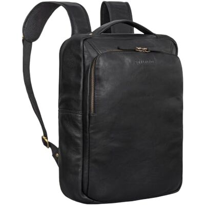 STILORD '' mochila de couro exclusiva para portátil 13 14 polegadas vintage mochilas mulher casual grande pack homem trabalho pele autêntica, cor: preto STILORD '' mochila de couro exclusiva para portátil 13 14 polegadas vintage mochilas mulher casual grande pack homem trabalho pele autêntica, cor: preto