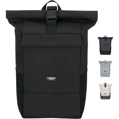 LARKSON Mochila de rolo para homem e mulher Nº 4 Macuto para viagem, uni, trabalho, de garrafas Pet recicladas, mala para portátil, impermeável, Preto, Mochilas diárias LARKSON Mochila de rolo para homem e mulher Nº 4 Macuto para viagem, uni, trabalho, de garrafas Pet recicladas, mala para portátil, impermeável, Preto, Mochilas diárias