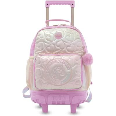TOTTO Mochila escolar com rodas, modelo unicórnio beijos M, mochila média, capacidade 23 litros, bolsos em garrafa, compartimento frontal, proteção em base, alças ajustáveis, estampado rosa TOTTO Mochila escolar com rodas, modelo unicórnio beijos M, mochila média, capacidade 23 litros, bolsos em garrafa, compartimento frontal, proteção em base, alças ajustáveis, estampado rosa