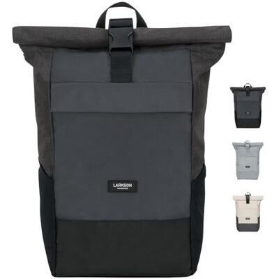 LARKSON Mochila de rolo para homem e mulher Nº 4 Macuto para viagem, uni, trabalho, de garrafas Pet recicladas, mala para portátil, impermeável, Antracite, Tamanho único, Mochilas diárias LARKSON Mochila de rolo para homem e mulher Nº 4 Macuto para viagem, uni, trabalho, de garrafas Pet recicladas, mala para portátil, impermeável, Antracite, Tamanho único, Mochilas diárias