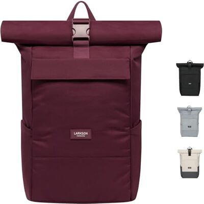 LARKSON Mochila de rolo para homem e mulher vermelha, número 4, Macuto para viagem, uni, trabalho, de garrafas Pet recicladas, mala para portátil, impermeável LARKSON Mochila de rolo para homem e mulher vermelha, número 4, Macuto para viagem, uni, trabalho, de garrafas Pet recicladas, mala para portátil, impermeável