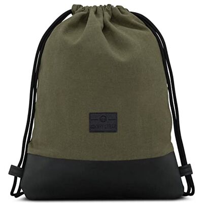 Johnny Urban Mochila de ginásio mulher e homem Luke bolsa de lona com bolso mochilas de algodão com cordão para desporto, tempo livre e praia impermeável, Verde / preto, Tamanho único, Casual Johnny Urban Mochila de ginásio mulher e homem Luke bolsa de lona com bolso mochilas de algodão com cordão para desporto, tempo livre e praia impermeável, Verde / preto, Tamanho único, Casual