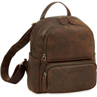 STILORD pequena mochila de couro mulheres pacote elegante para mulher Daypack mini para a cidade, viagens e lazer vintage mochila anti-roubo de pele autêntica cor: Zamora castanho STILORD pequena mochila de couro mulheres pacote elegante para mulher Daypack mini para a cidade, viagens e lazer vintage mochila anti-roubo de pele autêntica cor: Zamora castanho