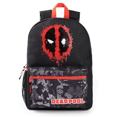 Marvel Mochila Deadpool Boys Mochila preta e vermelha com alças ajustáveis super-herói bagagem prática e organizada mochila escolar desportiva para crianças Presente de merchandising da série Marvel Mochila Deadpool Boys Mochila preta e vermelha com alças ajustáveis super-herói bagagem prática e organizada mochila escolar desportiva para crianças Presente de merchandising da série