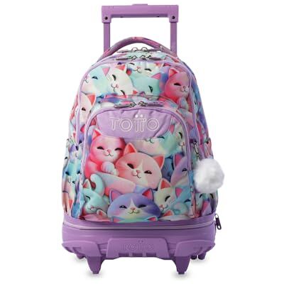 TOTTO Mochila escolar com rodas removíveis, modelo de giz, capacidade de 26 l, mochila PC de 15,4", bolso de garrafa, manípulo telescópico, costas ergonómicas e correias em S, estampado Mewsy 3D TOTTO Mochila escolar com rodas removíveis, modelo de giz, capacidade de 26 l, mochila PC de 15,4", bolso de garrafa, manípulo telescópico, costas ergonómicas e correias em S, estampado Mewsy 3D