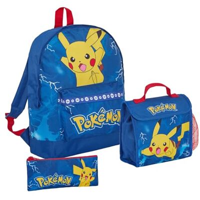 Pokémon Mochila lancheira estojo para lápis, conjunto de mochila escolar Pikachu de 3 peças, mochila de viagem universitária, azul, mochila Pokémon Mochila lancheira estojo para lápis, conjunto de mochila escolar Pikachu de 3 peças, mochila de viagem universitária, azul, mochila