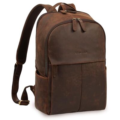 STILORD '' Mochila elegante de couro genuíno para homem e mulher de tamanho médio Mochila universitária 13-14 polegadas Mochila para portátil de couro como mochila urbana anti-roubo, M STILORD '' Mochila elegante de couro genuíno para homem e mulher de tamanho médio Mochila universitária 13-14 polegadas Mochila para portátil de couro como mochila urbana anti-roubo, M