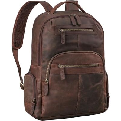 STILORD 'Riccardo' Mochila robusta de couro para negócios homens e mulheres, mochila de trabalho grande vintage para portátil 15,6 polegadas, cor: Zamora castanho STILORD 'Riccardo' Mochila robusta de couro para negócios homens e mulheres, mochila de trabalho grande vintage para portátil 15,6 polegadas, cor: Zamora castanho