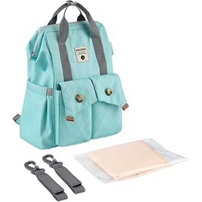 SONARIN Grande capacidade mochila de fraldas para bebé, bolsa de fraldas impermeável leve bolsa para fraldas de viagem multifunções com trocador e ganchos carrinho bebé para mãe e pai, verde SONARIN Grande capacidade mochila de fraldas para bebé, bolsa de fraldas impermeável leve bolsa para fraldas de viagem multifunções com trocador e ganchos carrinho bebé para mãe e pai, verde