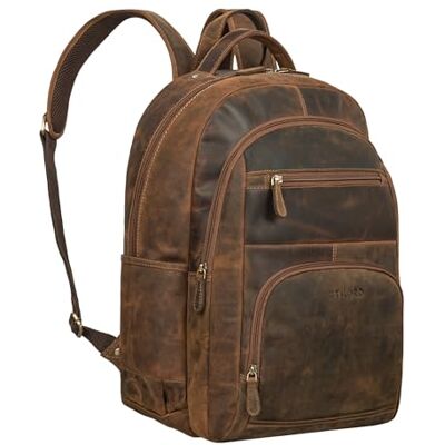 STILORD "" Mochila de couro de negócios para senhoras e senhores, mochilas de trabalho, grande mochila para portátil de 15,6 polegadas, bagagem de mão, Calais Castanho, L STILORD "" Mochila de couro de negócios para senhoras e senhores, mochilas de trabalho, grande mochila para portátil de 15,6 polegadas, bagagem de mão, Calais Castanho, L