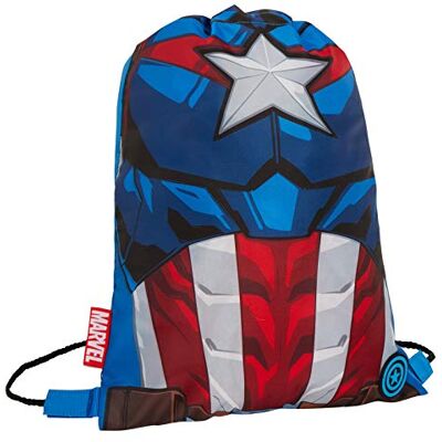 Marvel Mochila infantil com cordão para ginásio, design de capitão América, azul (azul) , Azul Marvel Mochila infantil com cordão para ginásio, design de capitão América, azul (azul) , Azul