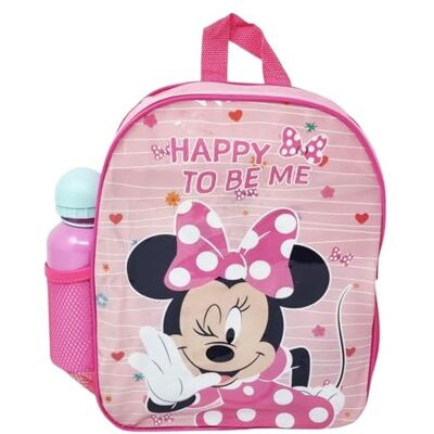 Disney Mochila escolar Minnie Mouse Mickey Happy to Be Me cor rosa com garrafa 400 ml Disney Mochila escolar Minnie Mouse Mickey Happy to Be Me cor rosa com garrafa 400 ml