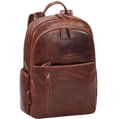 STILORD Premium Mochila de couro homem com compartimento portátil 15,6 polegadas moderna mochila de pele grande para trabalho escritó viagem e universidade cor: Kara cognac STILORD Premium Mochila de couro homem com compartimento portátil 15,6 polegadas moderna mochila de pele grande para trabalho escritó viagem e universidade cor: Kara cognac