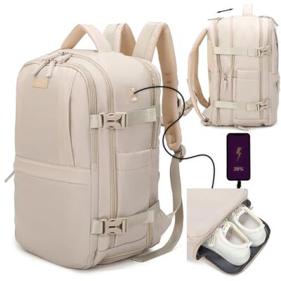 1990s Mochila de viagem de cabine expansível para Ryanair 40 x 25 x 20 25 cm, com bolsa para sapatilhas, mochila casual impermeável extensível compatível com portátil de 15 polegadas, Bege 1990s Mochila de viagem de cabine expansível para Ryanair 40 x 25 x 20 25 cm, com bolsa para sapatilhas, mochila casual impermeável extensível compatível com portátil de 15 polegadas, Bege