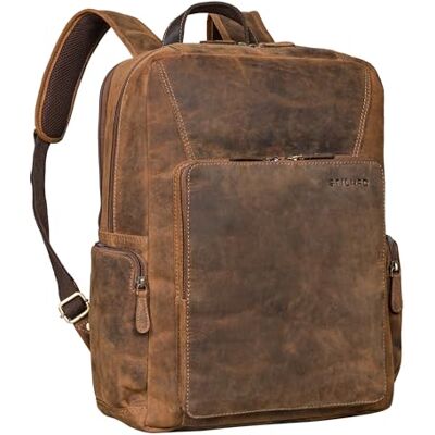 STILORD Mochila vintage com muitos compartimentos couro negócios com compartimento para portátil de 17 polegadas couro genuíno no dia Cor: Calais castanho STILORD Mochila vintage com muitos compartimentos couro negócios com compartimento para portátil de 17 polegadas couro genuíno no dia Cor: Calais castanho