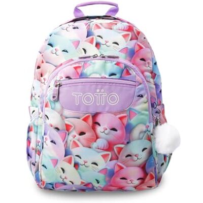 TOTTO Mochila escolar adaptável a carro, modelo aguarelas, capacidade de 20 l, bolso PC de 14", bolsos em garrafa, costas ergonómicas com fluxo de ar, correias confortáveis em S, estampado Mewsy 3D TOTTO Mochila escolar adaptável a carro, modelo aguarelas, capacidade de 20 l, bolso PC de 14", bolsos em garrafa, costas ergonómicas com fluxo de ar, correias confortáveis em S, estampado Mewsy 3D