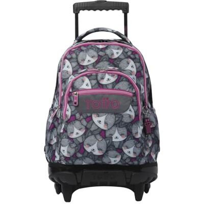 TOTTO Mochila escolar com rodas, modelo Renglones, capacidade 26,21 litros, bolso para PC 14", bolso para garrafa, correias em S para maior conforto, resistente, estampado Kitten Rose TOTTO Mochila escolar com rodas, modelo Renglones, capacidade 26,21 litros, bolso para PC 14", bolso para garrafa, correias em S para maior conforto, resistente, estampado Kitten Rose