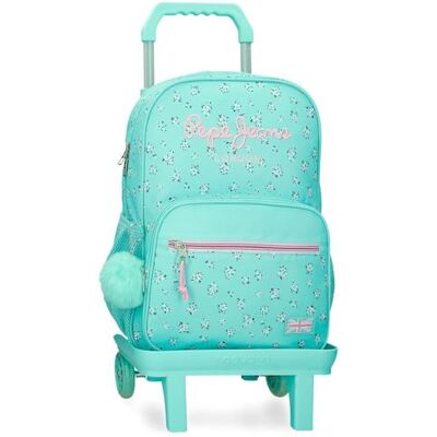 Pepe Jeans Nora Mochila escolar, azul, 30 x 39 x 12 cm Com carrinho Pepe Jeans Nora Mochila escolar, azul, 30 x 39 x 12 cm Com carrinho