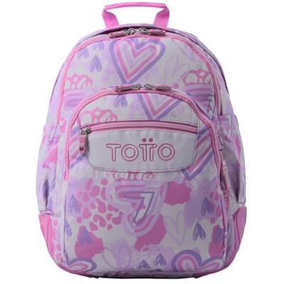 TOTTO Mochila escolar grande, modelo rayol, capacidade de 19 l, 3 compartimentos, 2 bolsos garrafa, bolso para PC de 14", costas ergonómicas com fluxo de ar, correias em S, estampado Amalia, ROSA TOTTO Mochila escolar grande, modelo rayol, capacidade de 19 l, 3 compartimentos, 2 bolsos garrafa, bolso para PC de 14", costas ergonómicas com fluxo de ar, correias em S, estampado Amalia, ROSA