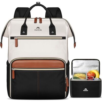 MATEIN Mochila Portátil 15,6 Mulher Conjunto de 2 Peças, Mochila para Computador Portátil Impermeável com Bolsa de Almoço Térmica e Removível Lunch Backpack para Universidade, Escolares, Enfermeiras e MATEIN Mochila Portátil 15,6 Mulher Conjunto de 2 Peças, Mochila para Computador Portátil Impermeável com Bolsa de Almoço Térmica e Removível Lunch Backpack para Universidade, Escolares, Enfermeiras e