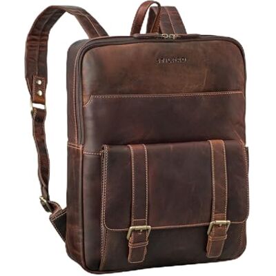 STILORD '' Mochila portátil de couro autêntico de 15,6 polegadas grande mochila de negócios homem e mulheres mochila para passeios elegantes para trabalho e viagens, cor: cognac castanho escuro STILORD '' Mochila portátil de couro autêntico de 15,6 polegadas grande mochila de negócios homem e mulheres mochila para passeios elegantes para trabalho e viagens, cor: cognac castanho escuro