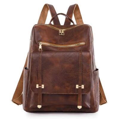 SONARIN Impermeável mochila mulher, vintage PU moda mochila senhoras mochila casual mochilas escolares meninas mochila de viagem anti-roubo leve para universidade trabalho, Castanho SONARIN Impermeável mochila mulher, vintage PU moda mochila senhoras mochila casual mochilas escolares meninas mochila de viagem anti-roubo leve para universidade trabalho, Castanho