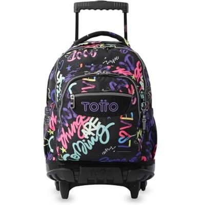 TOTTO Mochila escolar com rodas, modelo de dragões, capacidade de 26,21 litros, bolso para PC de 14", bolso de garrafa, correias em S para maior conforto, resistente, Letry, Estampado Letry TOTTO Mochila escolar com rodas, modelo de dragões, capacidade de 26,21 litros, bolso para PC de 14", bolso de garrafa, correias em S para maior conforto, resistente, Letry, Estampado Letry