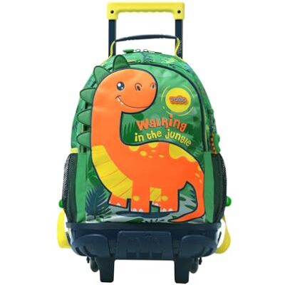 TOTTO Mochila escolar com rodas, modelo Dinomax M, mochila média, capacidade de 14 l, 2 compartimentos, 2 bolsos para garrafa, proteção contra impactos, correias ajustáveis confortáveis, cor verde TOTTO Mochila escolar com rodas, modelo Dinomax M, mochila média, capacidade de 14 l, 2 compartimentos, 2 bolsos para garrafa, proteção contra impactos, correias ajustáveis confortáveis, cor verde