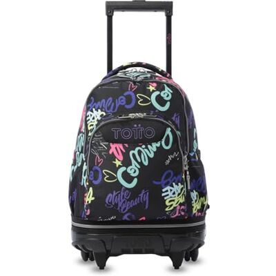 TOTTO Mochila escolar com rodas removíveis, modelo de giz, capacidade de 26 l, mochila PC de 15,4", bolso de garrafa, manípulo telescópico, costas ergonómicas e correias em S, Letry, Estampado Letry TOTTO Mochila escolar com rodas removíveis, modelo de giz, capacidade de 26 l, mochila PC de 15,4", bolso de garrafa, manípulo telescópico, costas ergonómicas e correias em S, Letry, Estampado Letry