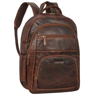 STILORD "" Mochila de couro de negócios para senhoras e senhores, mochilas de trabalho, grande mochila para portátil de 15,6 polegadas, bagagem de mão, marrom, L, Mochilas diárias STILORD "" Mochila de couro de negócios para senhoras e senhores, mochilas de trabalho, grande mochila para portátil de 15,6 polegadas, bagagem de mão, marrom, L, Mochilas diárias