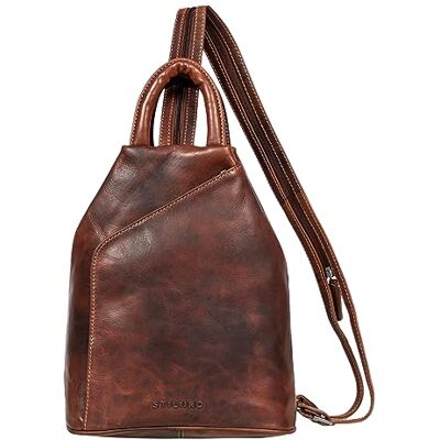 STILORD Mala de couro para senhoras 2 em 1 mochila mala de ombro vintage alça de couro genuíno cor: Salerno castanho STILORD Mala de couro para senhoras 2 em 1 mochila mala de ombro vintage alça de couro genuíno cor: Salerno castanho