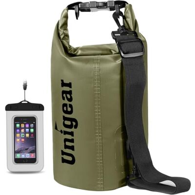 Unigear Saco impermeável de 2 L/5 L/10 L/20 L/30 L/40 L, mochila estanque Capa para telefone e correia comprida ajustável, para barcos, caiaque, paddle surf, pesca, afting, natação, snowboard Unigear Saco impermeável de 2 L/5 L/10 L/20 L/30 L/40 L, mochila estanque Capa para telefone e correia comprida ajustável, para barcos, caiaque, paddle surf, pesca, afting, natação, snowboard