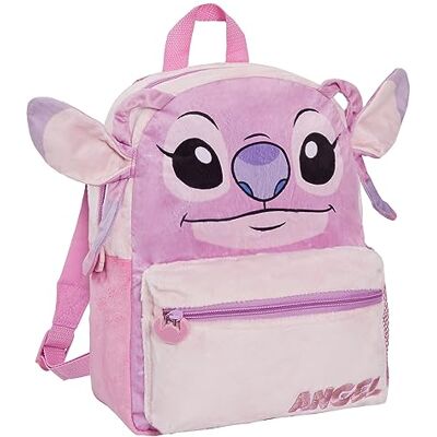 Disney Lilo and Stitch Mochila escolar 3D de pelúcia para meninas, design de anjo, rosa, tamanho único Disney Lilo and Stitch Mochila escolar 3D de pelúcia para meninas, design de anjo, rosa, tamanho único