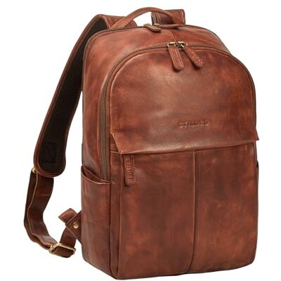 STILORD '' Mochila elegante de couro genuíno para homem e mulher de tamanho médio Mochila universitária 13-14 polegadas Mochila para portátil de couro como mochila urbana anti-roubo, M STILORD '' Mochila elegante de couro genuíno para homem e mulher de tamanho médio Mochila universitária 13-14 polegadas Mochila para portátil de couro como mochila urbana anti-roubo, M