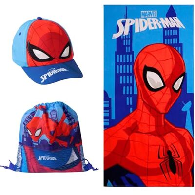 Marvel Spider-Man boné de beisebol toalha e mochila saco cordão, conjunto 3 peças infantis, presente de verão praia piscina passeios para crianças Marvel Spider-Man boné de beisebol toalha e mochila saco cordão, conjunto 3 peças infantis, presente de verão praia piscina passeios para crianças