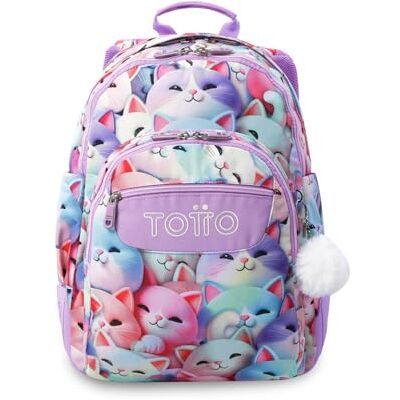 TOTTO Mochila escolar grande, modelo rayol, capacidade de 19 l, 3 compartimentos, 2 bolsos garrafa, bolso para PC de 14", costas ergonómicas com fluxo de ar, correias em S, estampado Mewsy 3D TOTTO Mochila escolar grande, modelo rayol, capacidade de 19 l, 3 compartimentos, 2 bolsos garrafa, bolso para PC de 14", costas ergonómicas com fluxo de ar, correias em S, estampado Mewsy 3D