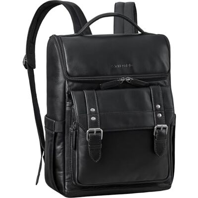 STILORD '' Mochila de couro para homem e mulher moderna mochila de trabalho grande para portáteis de 15,6 a 16 polegadas mochila de pele premium para escritório e viagens, Preto, L STILORD '' Mochila de couro para homem e mulher moderna mochila de trabalho grande para portáteis de 15,6 a 16 polegadas mochila de pele premium para escritório e viagens, Preto, L