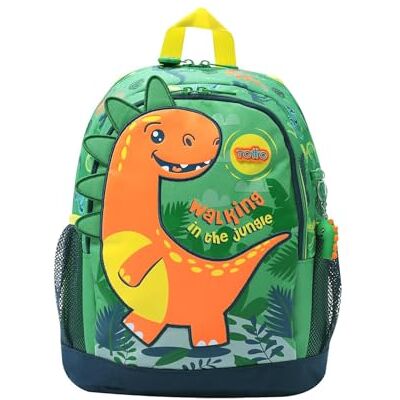 TOTTO Mochila infantil, modelo Dinomax M, mochila média, capacidade de 12 l, 2 compartimentos, 2 bolsos para garrafa, organizador interior, correias acolchoadas, resistente e durável, cor verde TOTTO Mochila infantil, modelo Dinomax M, mochila média, capacidade de 12 l, 2 compartimentos, 2 bolsos para garrafa, organizador interior, correias acolchoadas, resistente e durável, cor verde