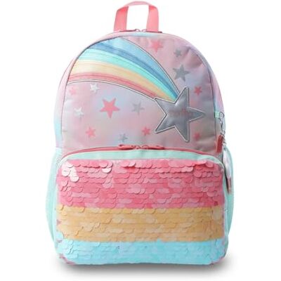 TOTTO Mochila escolar, modelo Rainbow Star M, mochila média, capacidade 15 L, compartimento dianteiro, bolsos em garrafa, organizador interior, correias acolchoadas, resistente, estampado rosa TOTTO Mochila escolar, modelo Rainbow Star M, mochila média, capacidade 15 L, compartimento dianteiro, bolsos em garrafa, organizador interior, correias acolchoadas, resistente, estampado rosa