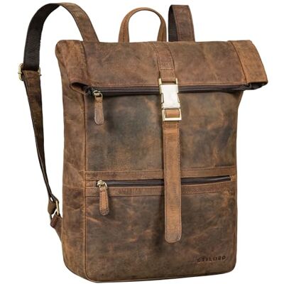 STILORD "Cairo Mochila Roll Top couro homens e mulheres ideal como escritório de dia secundário escola viagem e escolar mochila computador portátil 14-17,3 polegadas cor: cognac-castanho, marrom, L STILORD "Cairo Mochila Roll Top couro homens e mulheres ideal como escritório de dia secundário escola viagem e escolar mochila computador portátil 14-17,3 polegadas cor: cognac-castanho, marrom, L
