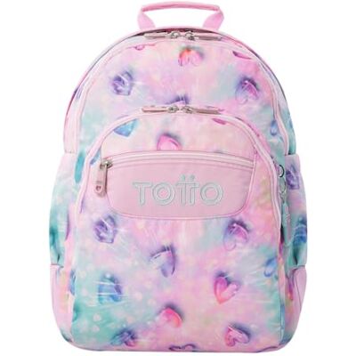 TOTTO Mochila escolar grande, modelo rayol, capacidade de 19 l, 3 compartimentos, 2 bolsos garrafa, bolso PC de 14", costas ergonómicas com fluxo de ar, correias em S, estampado Shiny Heart Glitter TOTTO Mochila escolar grande, modelo rayol, capacidade de 19 l, 3 compartimentos, 2 bolsos garrafa, bolso PC de 14", costas ergonómicas com fluxo de ar, correias em S, estampado Shiny Heart Glitter