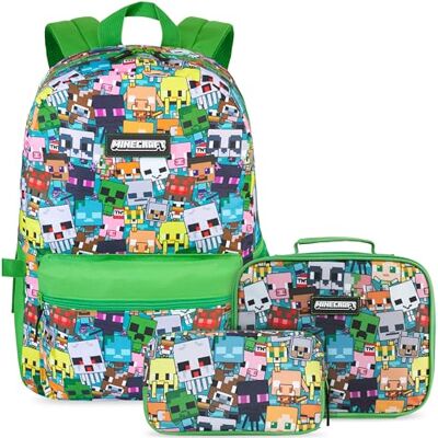 Get Trend Minecraft Mochila infantil Set, estojo escolar e lancheira isotérmica, mochila escolar completa, conjunto infantil para colégio, viagens e lazer, Verde/multi minecraft, Conjunto de mochila Get Trend Minecraft Mochila infantil Set, estojo escolar e lancheira isotérmica, mochila escolar completa, conjunto infantil para colégio, viagens e lazer, Verde/multi minecraft, Conjunto de mochila