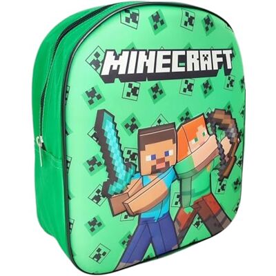 Minecraft Mochila 3D Deluxe para crianças mochila em relevo para berçário infantil para a escola e o tempo livre com fecho e porta garrafa Minecraft Mochila 3D Deluxe para crianças mochila em relevo para berçário infantil para a escola e o tempo livre com fecho e porta garrafa