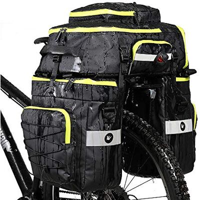 BAIGIO Saco de bicicleta 3 em 1 de 75 L Alforges de bicicleta impermeável, saco de bicicleta traseiro para ciclismo, viagens com cobertura para chuva, Verde BAIGIO Saco de bicicleta 3 em 1 de 75 L Alforges de bicicleta impermeável, saco de bicicleta traseiro para ciclismo, viagens com cobertura para chuva, Verde