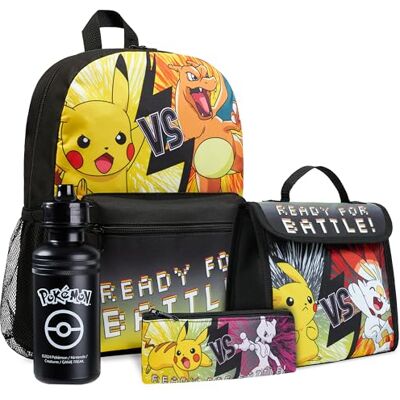 Pokémon Mochila escolar Set mochilas escolares de 4 peças com garrafa de água bolsa almoço estojo infantil ou carteira animal material escolar (preto/amarelo conjunto 4 peças) Pokémon Mochila escolar Set mochilas escolares de 4 peças com garrafa de água bolsa almoço estojo infantil ou carteira animal material escolar (preto/amarelo conjunto 4 peças)